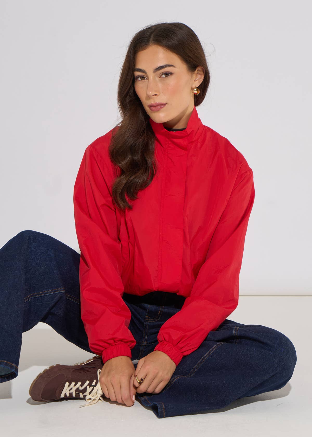 Red Funnel Neck Windbreaker Jacket– View 3 | Gini London