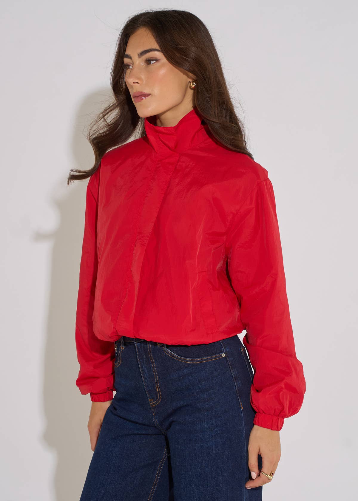Red Funnel Neck Windbreaker Jacket– View 4 | Gini London