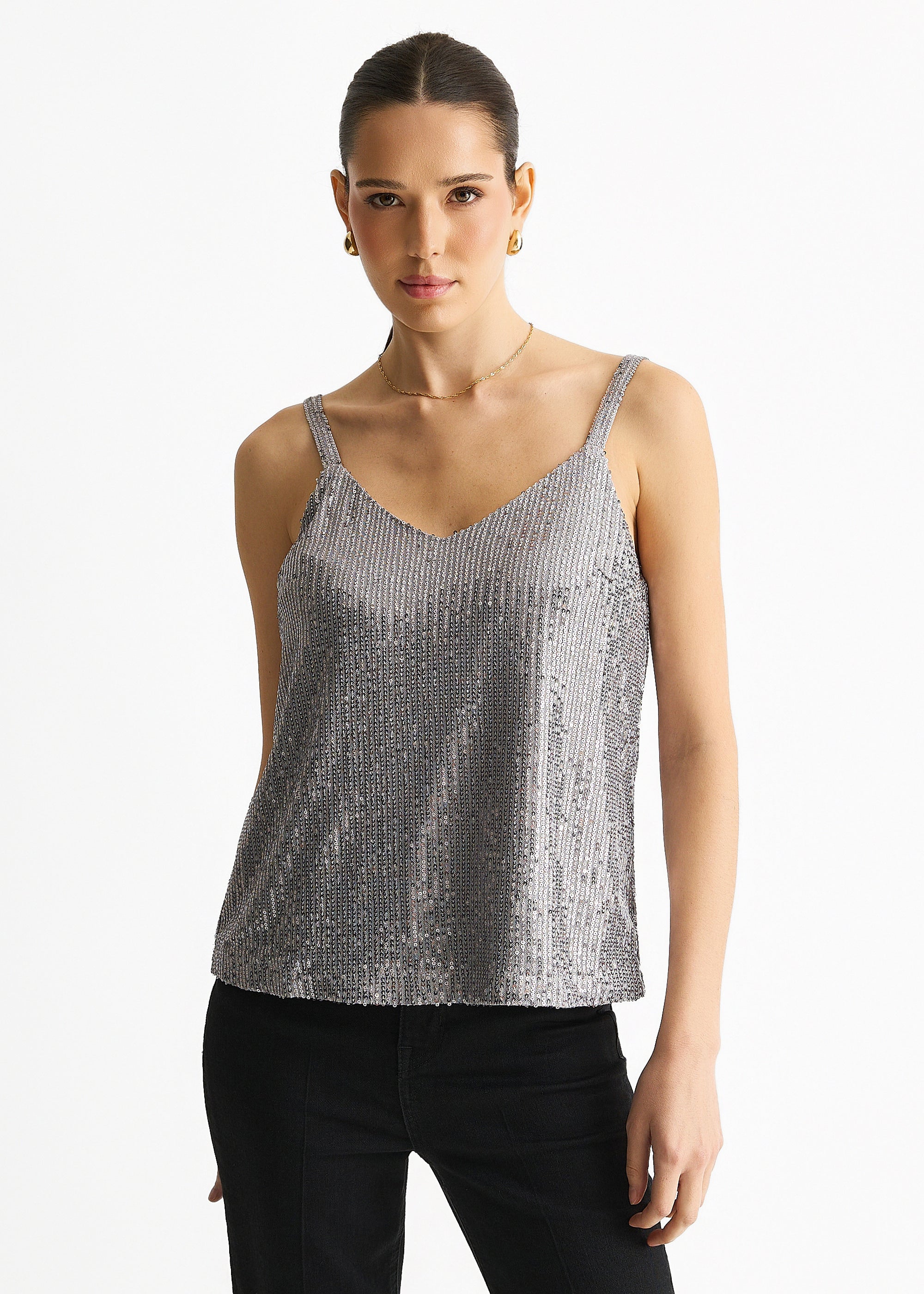 Sequin V Neck Cami Top