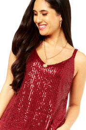 Burgundy Sequin V Neck Cami Top