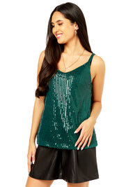 Green Sequin V Neck Cami Top