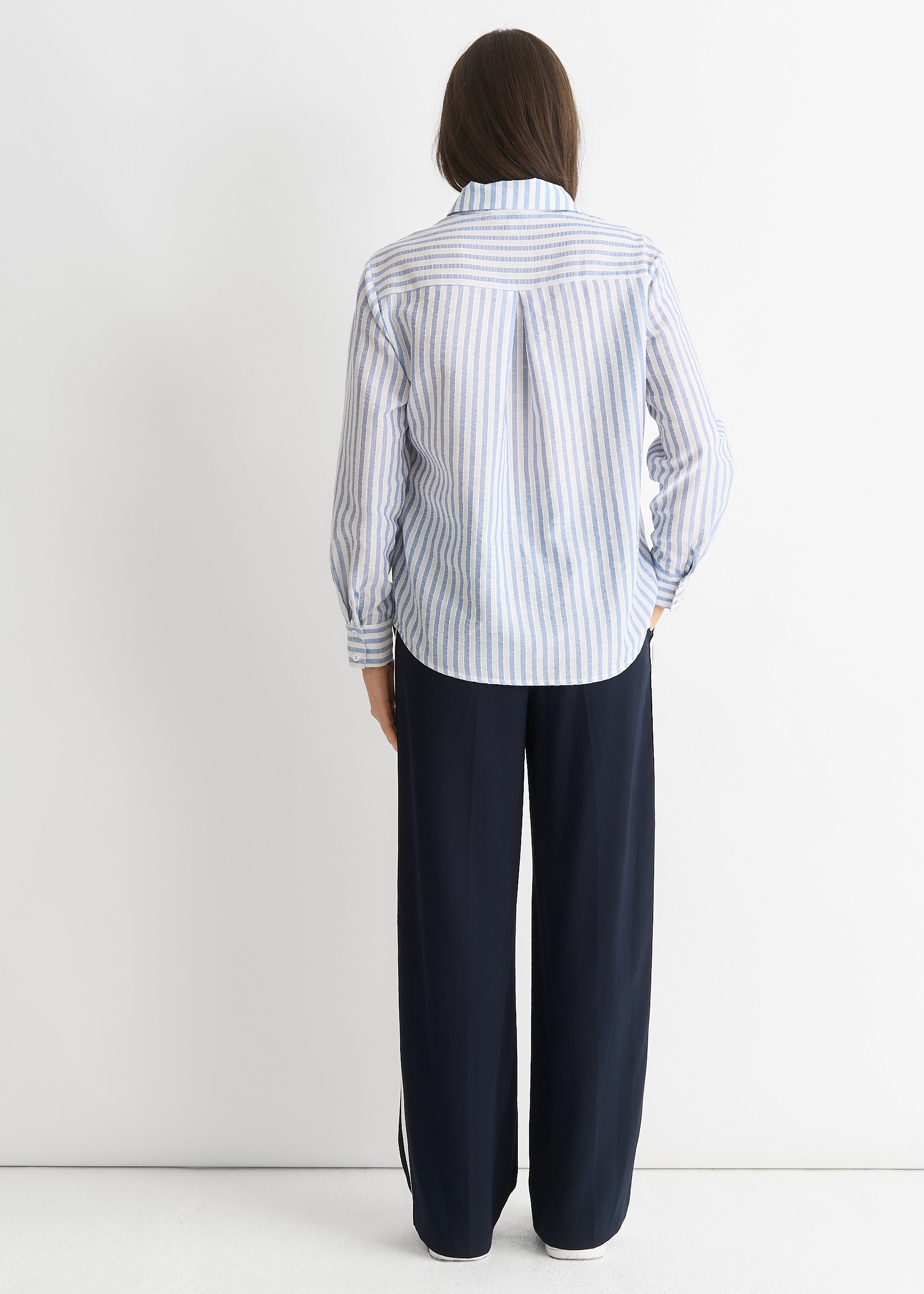 Blue Linen Oversized Stripe Shirt