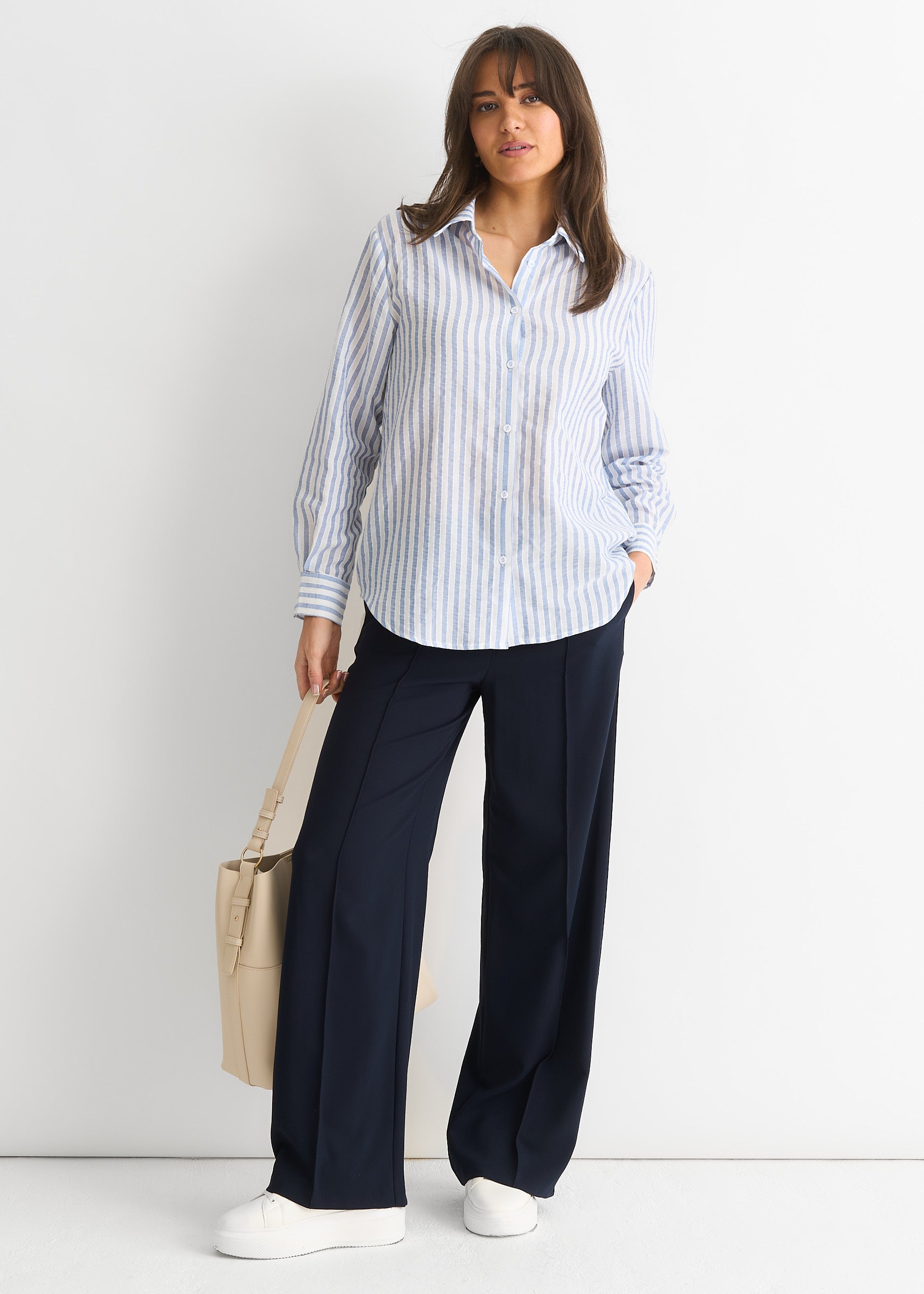 Blue Linen Oversized Stripe Shirt