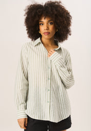 Sage Green Linen Oversized Stripe Shirt
