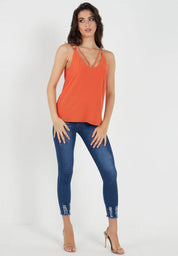 Orange Plain Strappy Cami Top