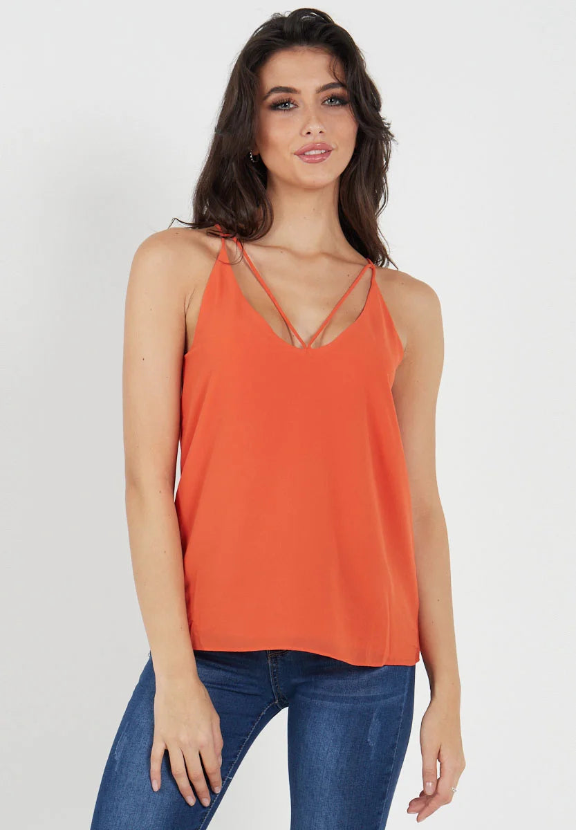 Orange Plain Strappy Cami Top