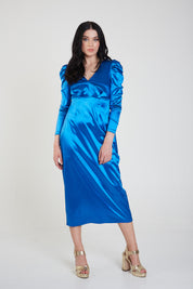 Cobalt Blue V Neck Structured Jersey Midaxi Dress