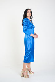 Cobalt Blue V Neck Structured Jersey Midaxi Dress