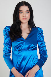 Cobalt Blue V Neck Structured Jersey Midaxi Dress