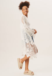 White Embroidered Crochet Kimono Cover Up