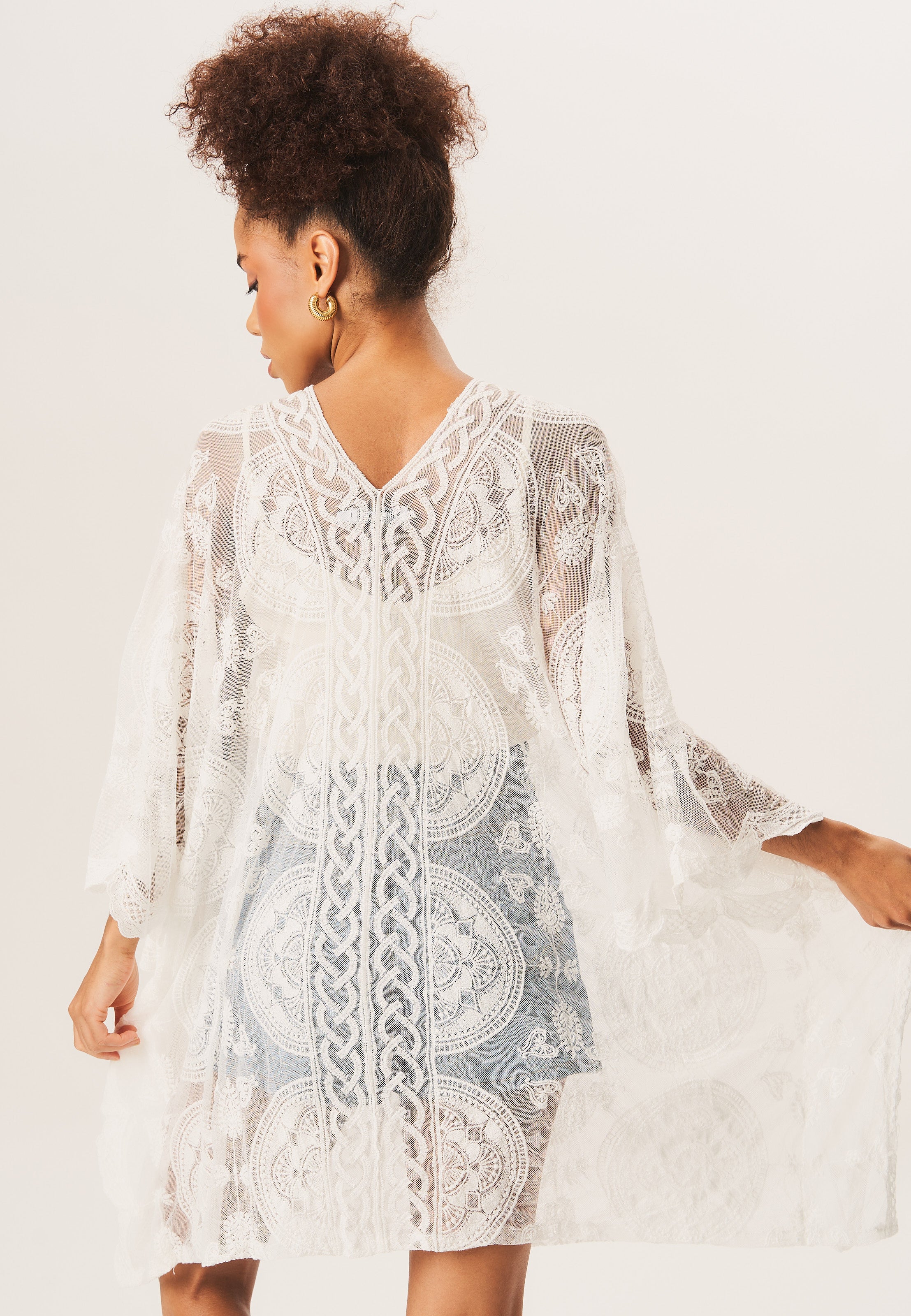 White Embroidered Crochet Kaftan Cover Up