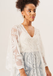 White Embroidered Crochet Kaftan Cover Up