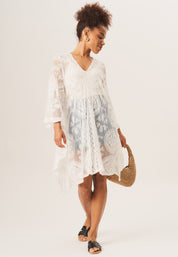 White Embroidered Crochet Kaftan Cover Up