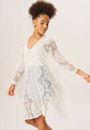 White Embroidered Crochet Kaftan Cover Up