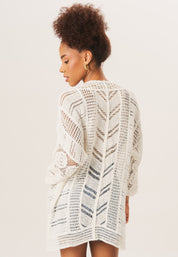 White Open Knit Crochet Cardigan