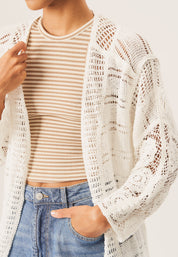 White Open Knit Crochet Cardigan