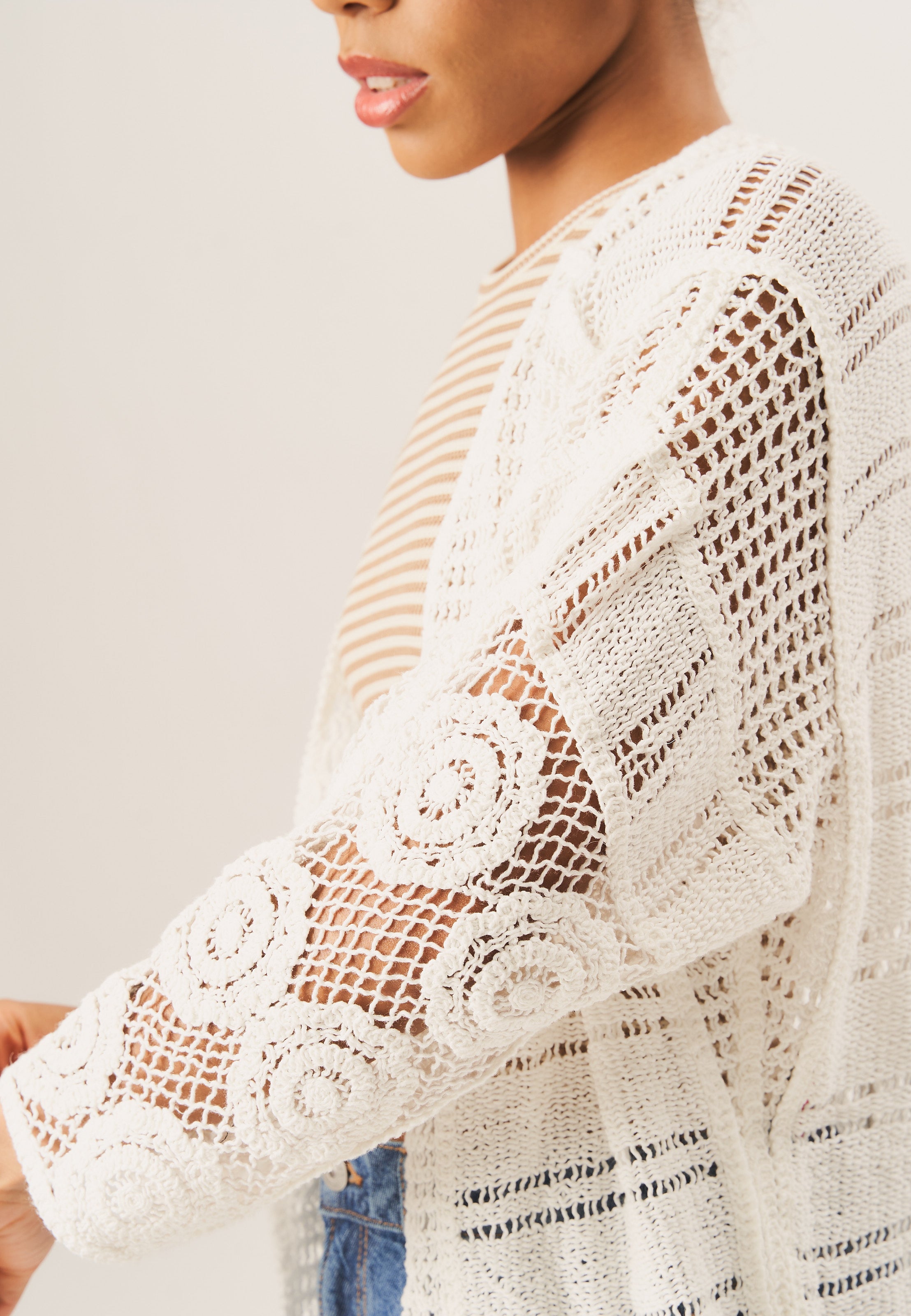 White Open Knit Crochet Cardigan