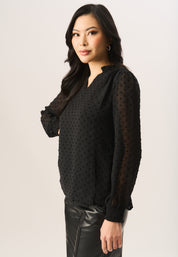 Black Dobby Chiffon Long Sleeve Blouse