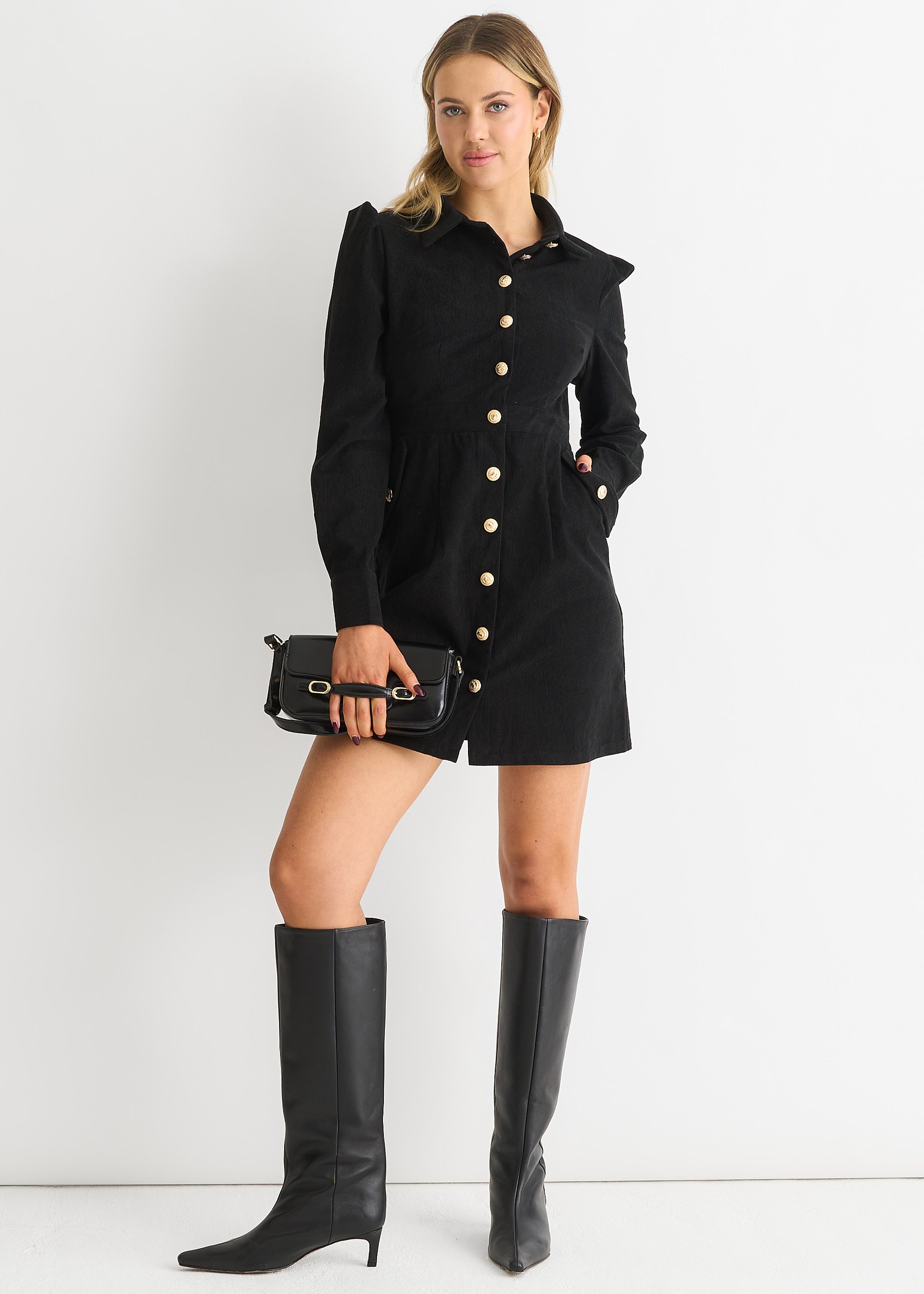 Corduroy Mini Shirt Dress