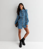 Blue Corduroy Mini Shirt Dress