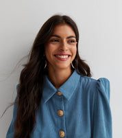 Blue Corduroy Mini Shirt Dress