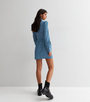 Blue Corduroy Mini Shirt Dress