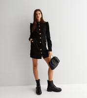 Black Corduroy Mini Shirt Dress