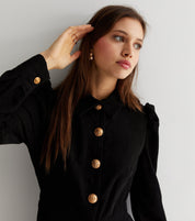 Black Corduroy Mini Shirt Dress