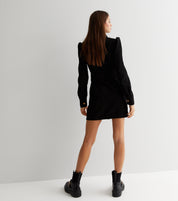 Black Corduroy Mini Shirt Dress