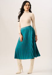 Teal Pleated Midi Skirt