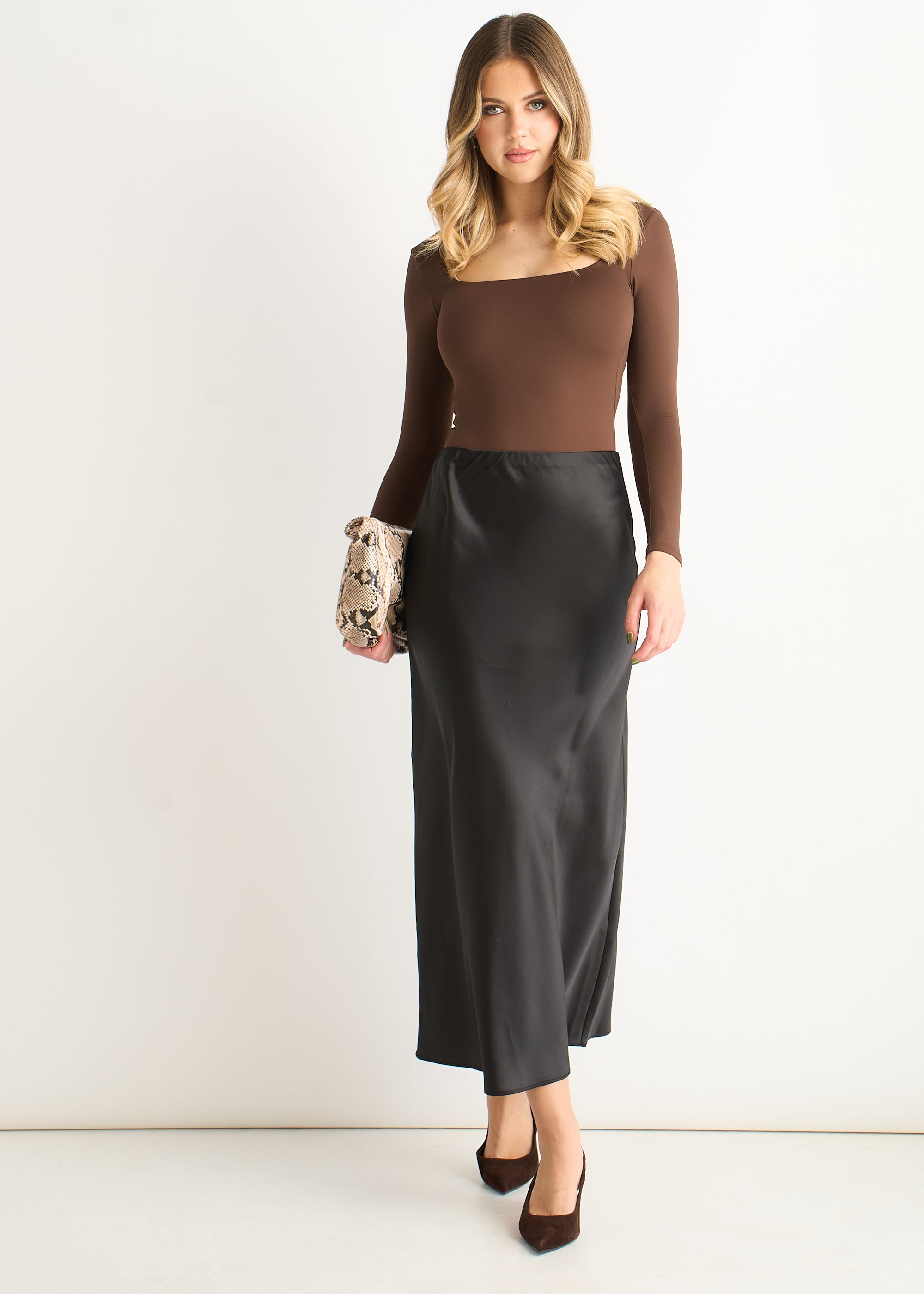 Satin Bias Cut Midi Skirt