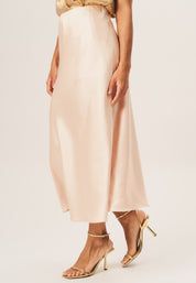 Beige Satin Bias Cut Midi Skirt