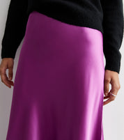 Purple Satin Bias Cut Midi Skirt