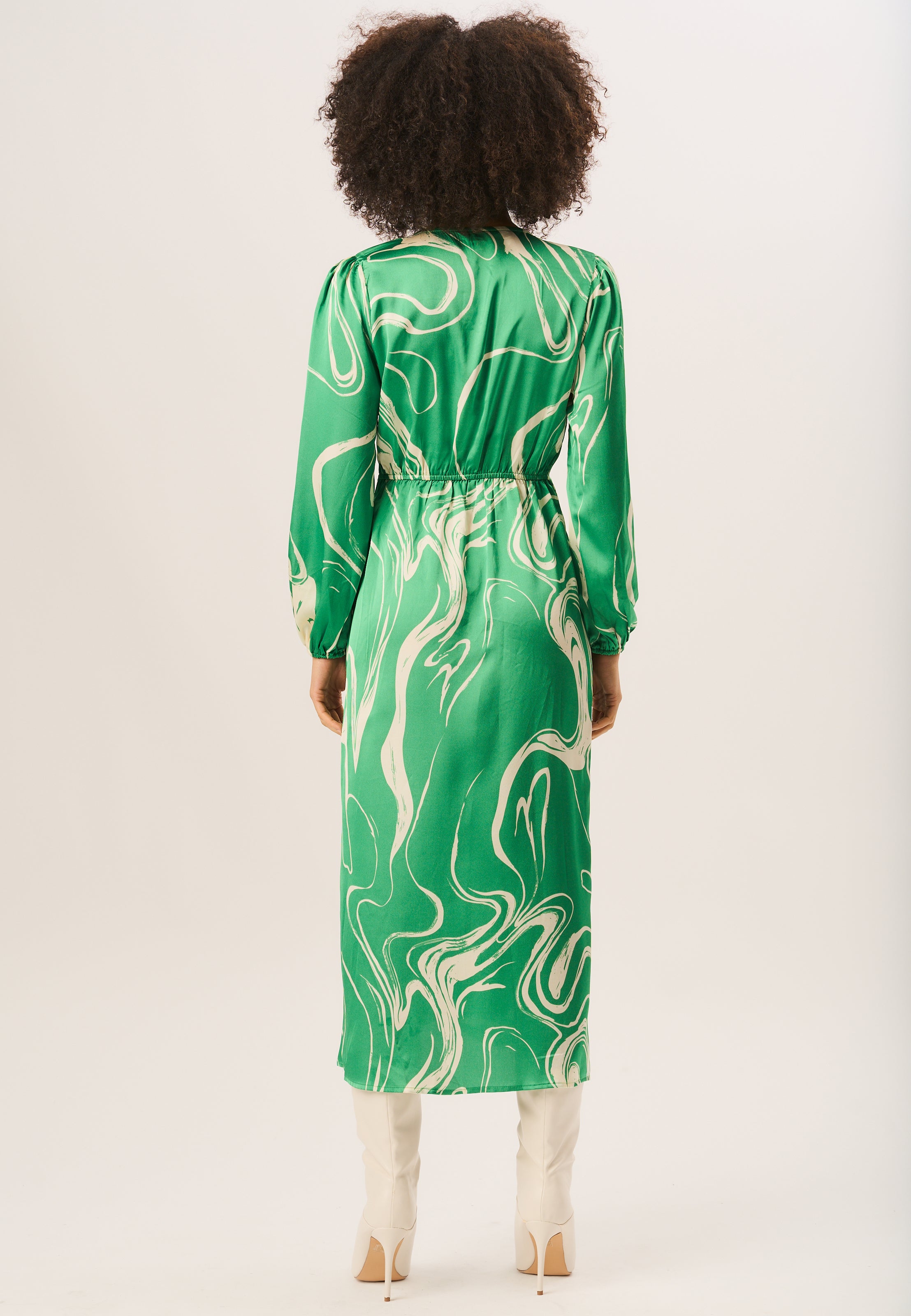 Green Swirl Print Ring Detail Wrap Midi Dress