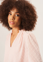 Light Pink Dobby Chiffon Frill Neck Blouse