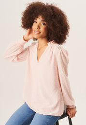 Light Pink Dobby Chiffon Frill Neck Blouse