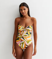 Multi Tropical Palm Swimsuit with Gold Shell Hardware