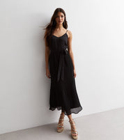 Black Cami Top Pleated Midi Dress