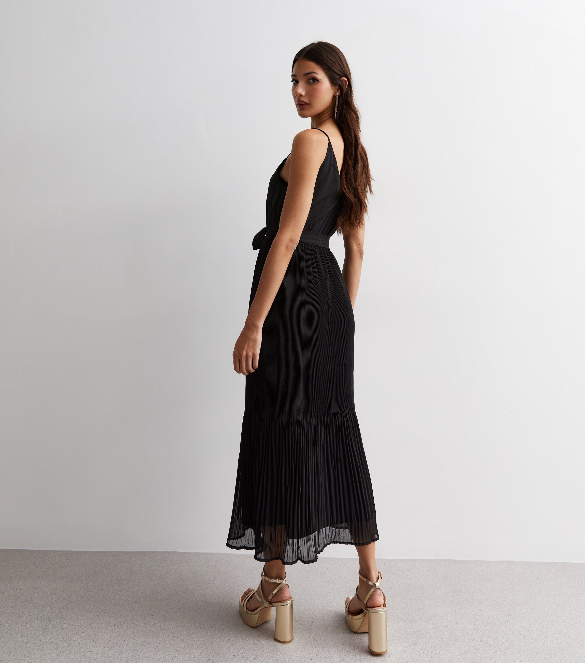 Black Cami Top Pleated Midi Dress