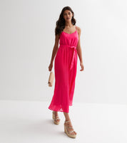 Pink Cami Top Pleated Midi Dress