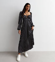 Black Polka Dot Pleated Cut Out Maxi Dress