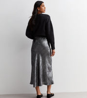 Silver Metallic Flare Midi Skirt