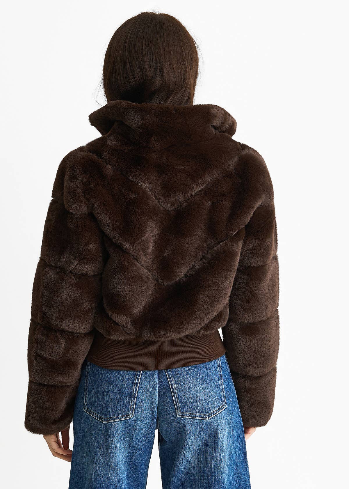 Chocolate Faux Fur Zip Front Short Jacket – View 4 | Gini London