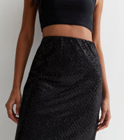Black Sequin Bias Midi Skirt