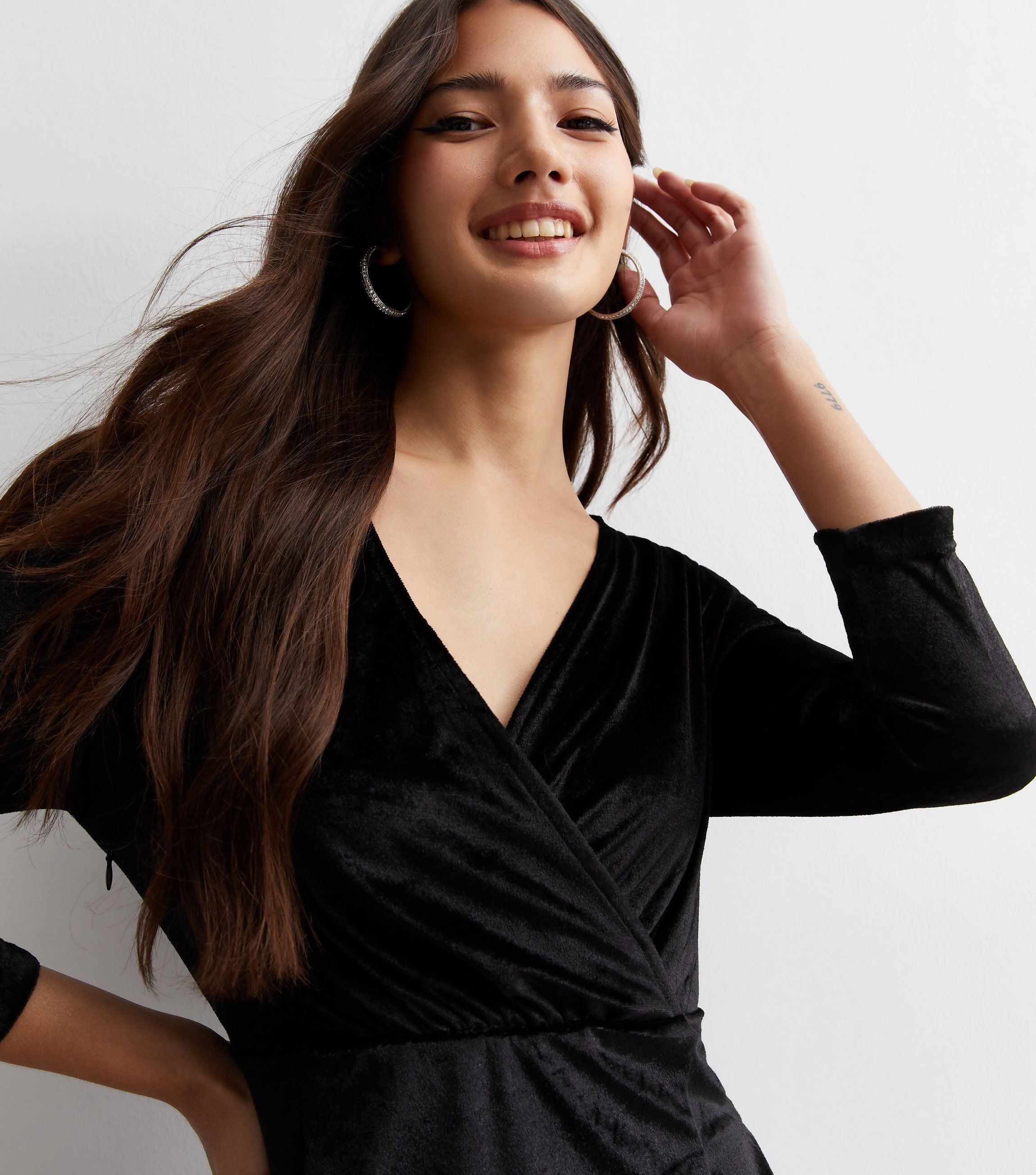 Black Velvet Wrap Top Midi Dress