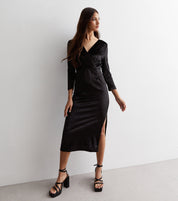 Black Velvet Wrap Top Midi Dress