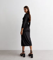 Black Velvet Wrap Top Midi Dress