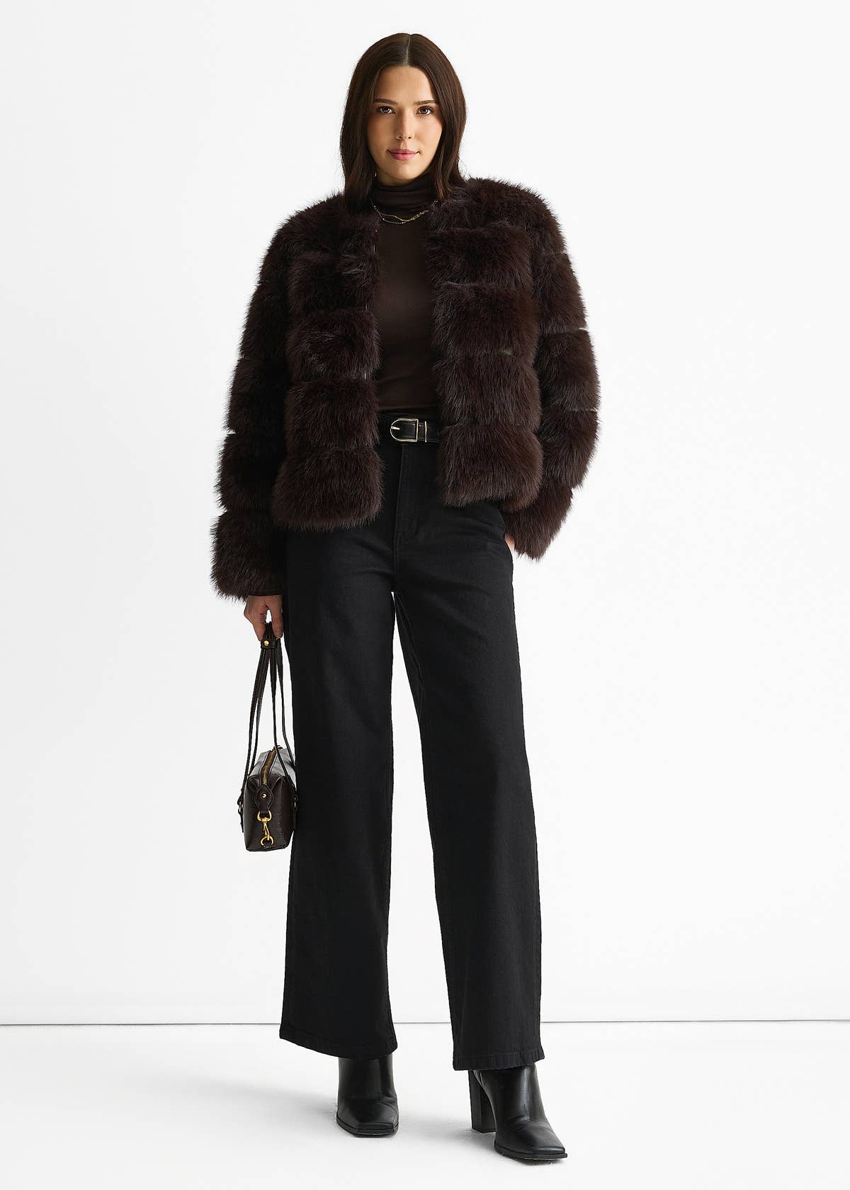 Chocolate Soft Touch Fur Jacket – View 1 | Gini London