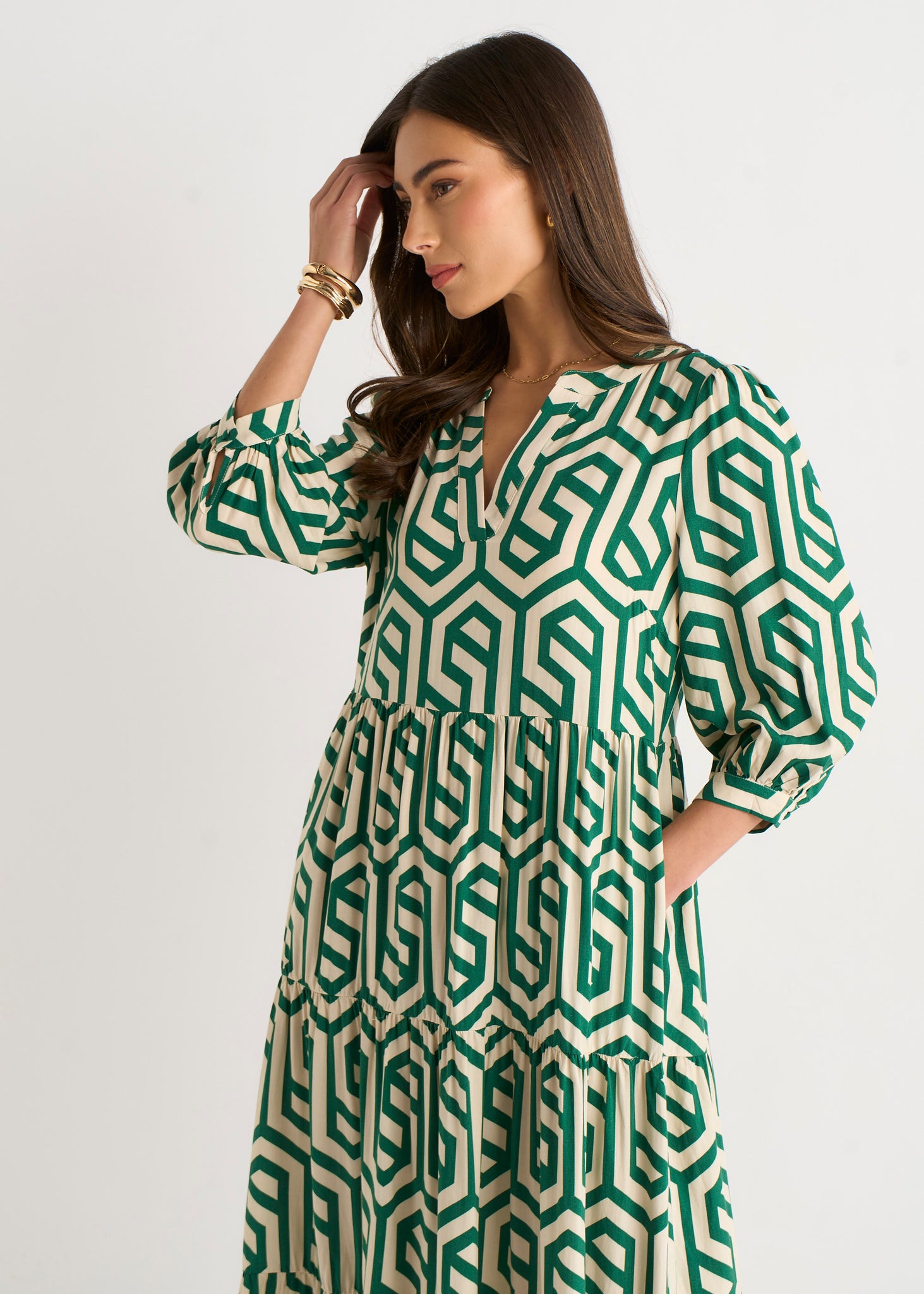Green Geo Print Smock Midi Dress Gini London Green Geo Print Smock Midi Dress Gini London