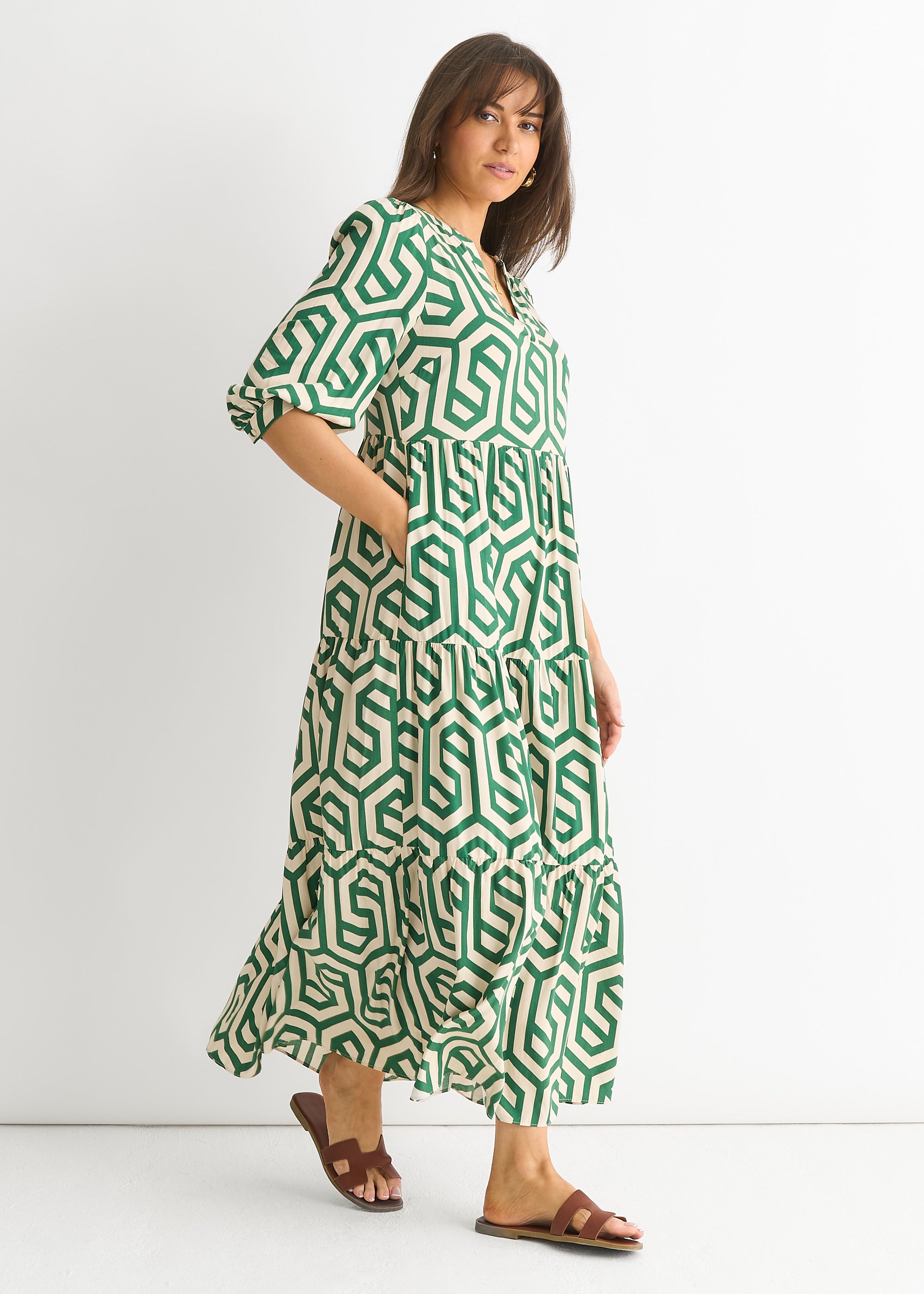 Green Long Sleeve Maxi Dress